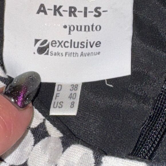 Women’s AKRIS PUNTO black & white textured Geometric 2-Tier mini dress size 8 - Picture 5 of 7